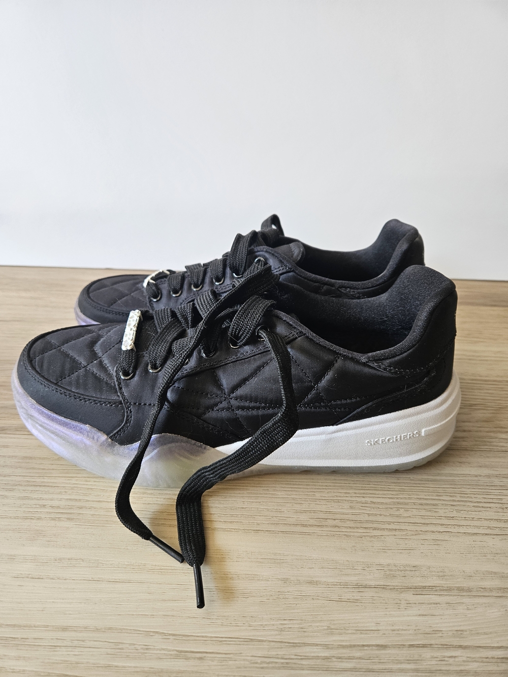 Skechers Black Quilted Lace-Up Platform Trainers Denali Subtle Spark